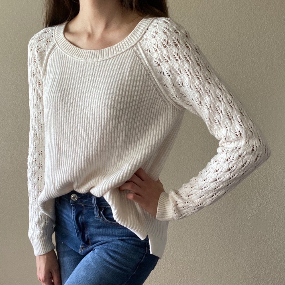 LOFT Sweater open weave sleeves